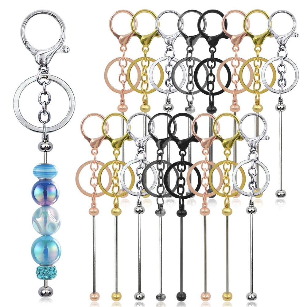 8544 28 Pcs Beadable Keychain Bars - Keychain Making Kit Bulk - Metal